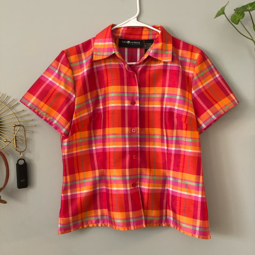 Sag harbor rainbow plaid button down shirt